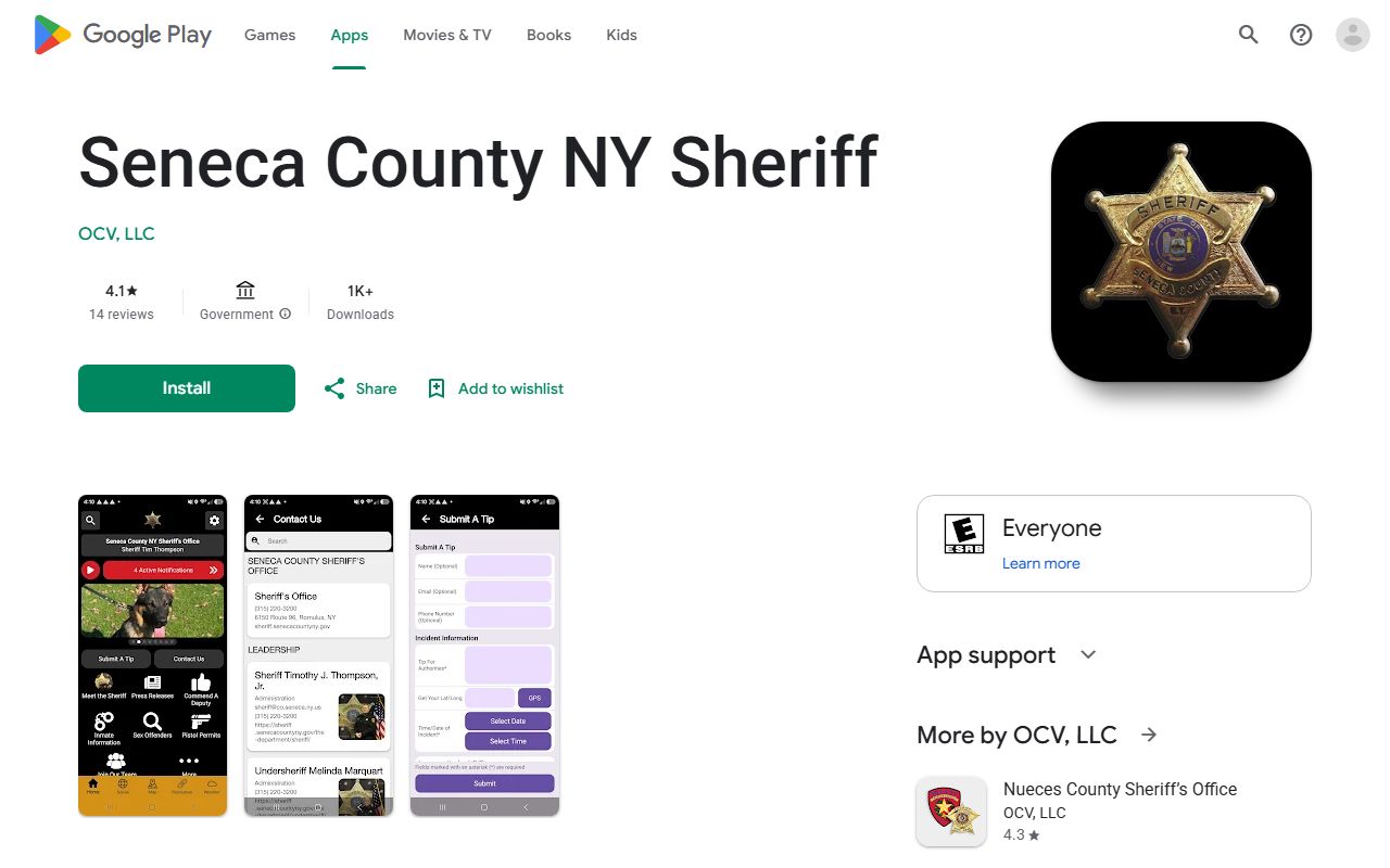 Seneca County Correctional Facility inmate search app listing