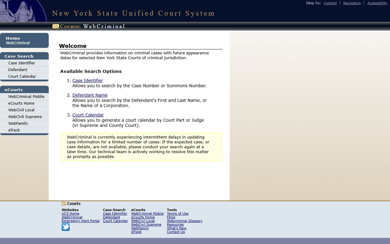 Seneca County court records after arrest WebCrims search portal